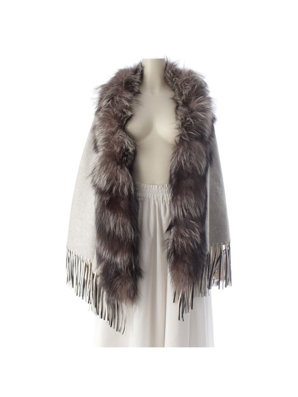 Fendi Cashmere Leather Fur Poncho Gray Cape